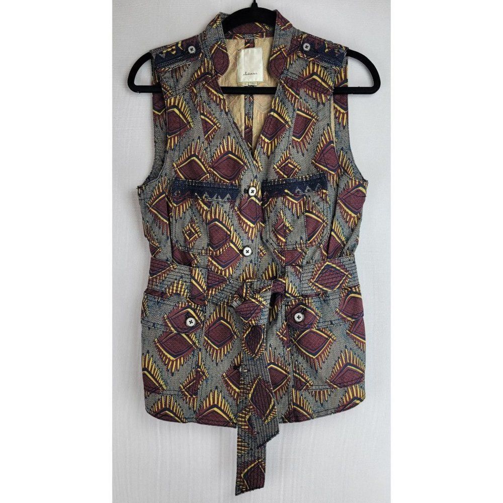 Anthropologie Elevenies Womens Size Small Jungle Fever Tribal Print Belted Vest